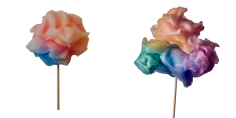 An image of cotton candy on sticks isolated on a transparent background was produced using Generative Ai