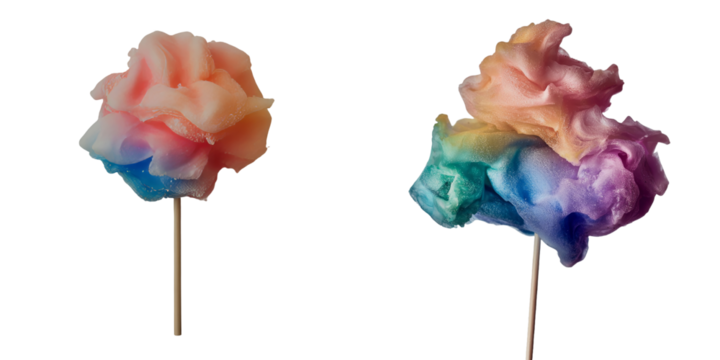 An image of cotton candy on sticks isolated on a transparent background was produced using Generative Ai