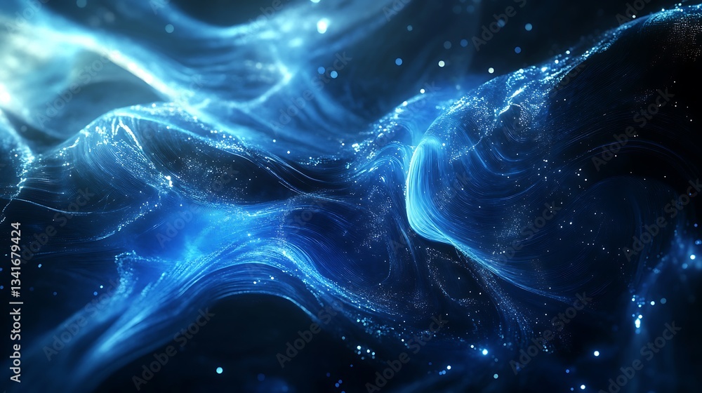 Aufkleber abstract blue wave pattern with sparkling particles digital art