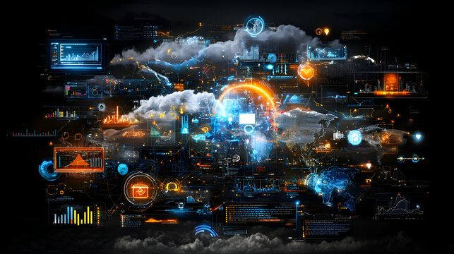 Abstract Digital Data Cloud Network Visualization