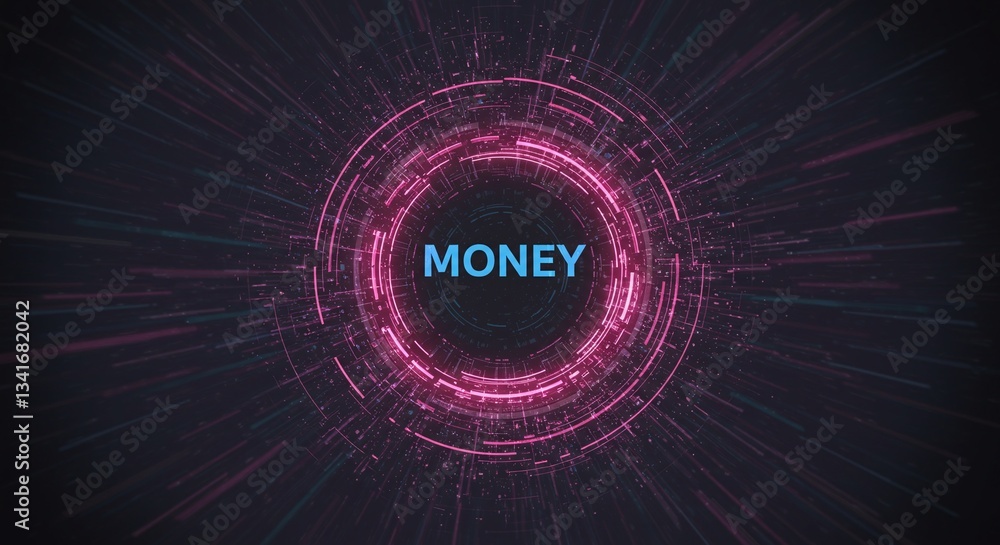 Poster digital money's core: a futuristic and abstract visual emphasizing the core concept of digital money