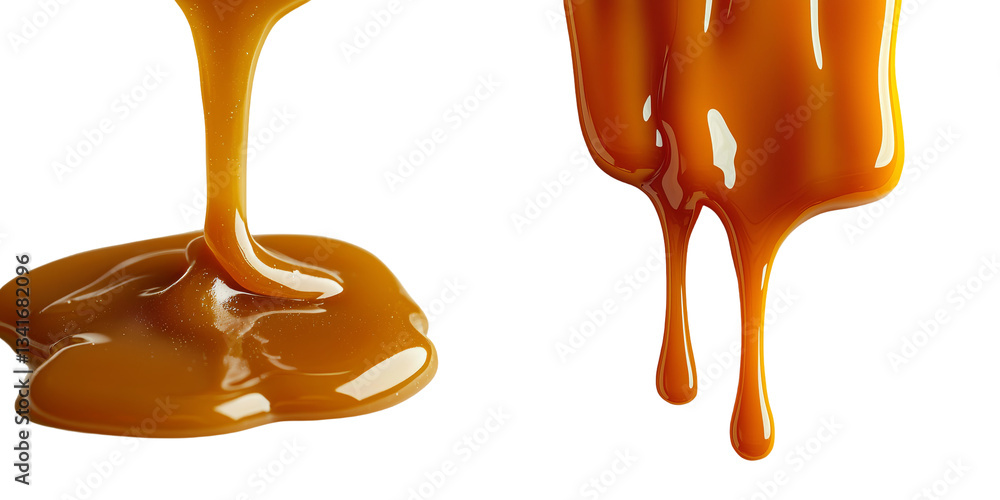Poster A transparent background showcases isolated golden caramel dripping, made possible by Generative Ai