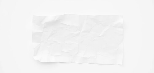 A crumpled sheet of white paper, isolated on a pure white background, simple, one