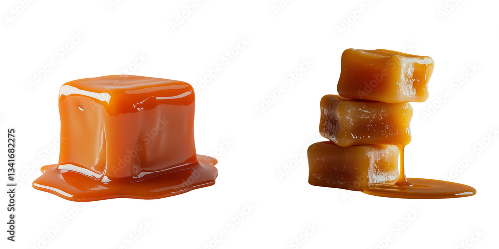 Poster The image of a creamy caramel square, isolated on a transparent background, was generated using Generative Ai