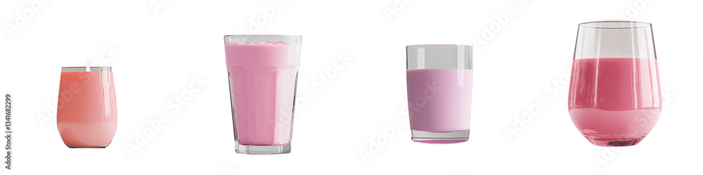 Poster a transparent background isolates a glass filled with pink milk, a creation of generative ai