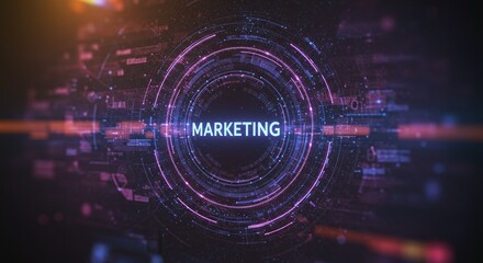 Obraz premium Marketing in Digital Sphere: A vibrant display showcases the word 