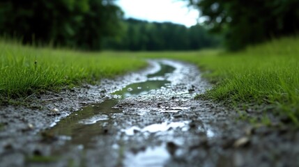 Fototapeta premium Muddy path through green grass