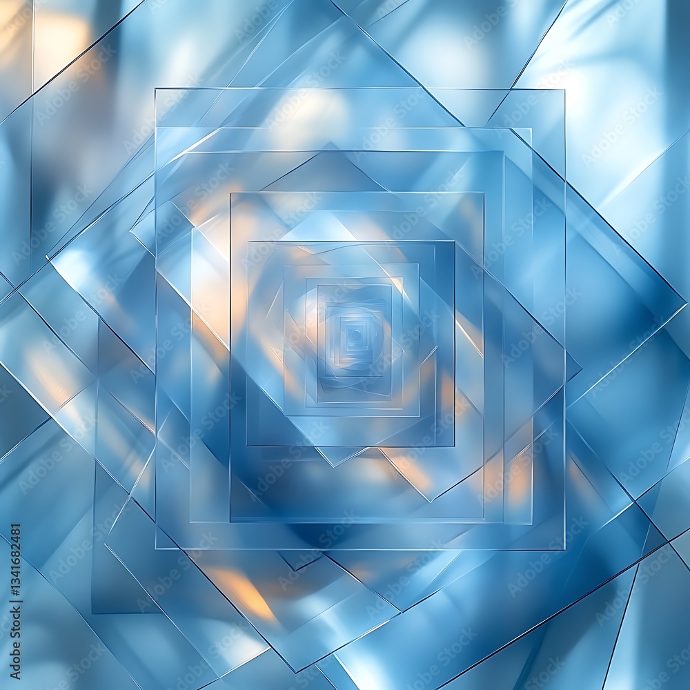 Poster abstract geometric design with layered transparent squares creating a luminous effect