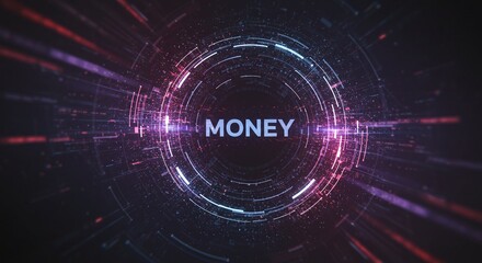 Obraz premium Digital Money: A futuristic and dynamic visual, with the word 