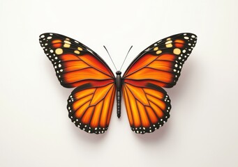 Vibrant Monarch Butterfly Displayed Symmetrically Against a Soft White Background