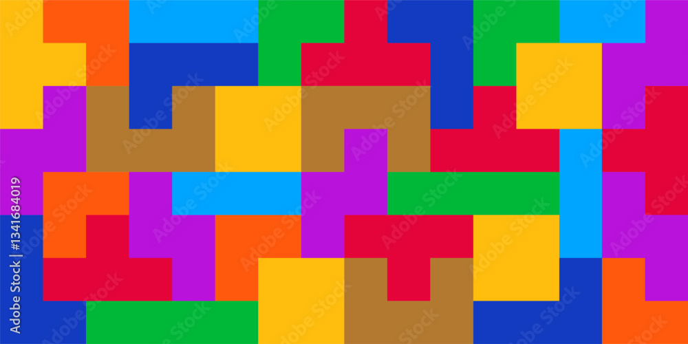 Poster building blocks background with color block shapes, pixel bricks