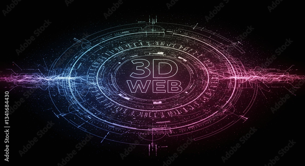 Poster neon 3d web: a vibrant, futuristic, digital art piece showcases a dynamic display of interconnected 