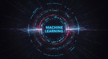 Machine Learning Visualization: An illuminating digital display, radiating energy, forms a striking visual of machine learning concept, portraying its interconnectedness.
