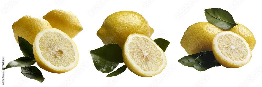 Poster Isolated fresh lemon on transparent background made with Generative Ai
