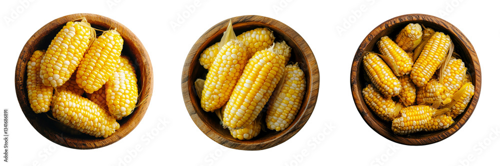 Poster A transparent background serves as the setting for a wooden bowl filled with corn kernels, an image generated using Generative Ai