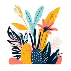 My hand-drawn colorful Langsat branch with leaf. Trendy abstract minimal style. Natural fresh. Vector illustration isolated on white background, vector illustration