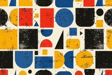 Abstract seamless pattern of geometric shapes showcasing Pantones trending colors for 2024 in a vibrant design