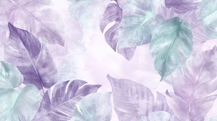 A luxury tropical wallpaper featuring soft, ethereal colors like lavender and mint, with intricate