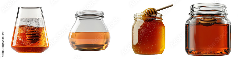 Poster Isolated on a transparent background is a glass jar filled with golden honey, generated using Ai technology