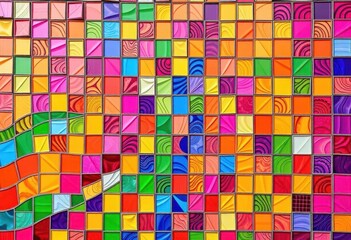 Fototapeta premium Vibrant mosaic tiles forming a colorful wave pattern, wave art, wave texture