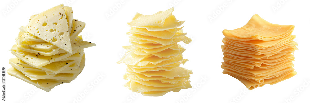 Poster On a transparent background, Generative Ai has generated an image of isolated slices of Swiss cheese stacked