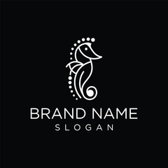 Minimalist seahorse logo, elegant line art with dots. Represents grace, uniqueness, and the mystery of the sea. Ideal for aquatic or luxury brands.