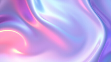 A vibrant holographic background with smooth gradient waves and an iridescent sheen. The reflective surface shifts between pastel blues, purples, and pinks, Created with generative AI