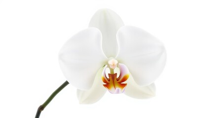 Fototapeta premium A pristine white orchid, petals flawlessly smooth, isolated against a pure white backdrop, artwork, tranquil