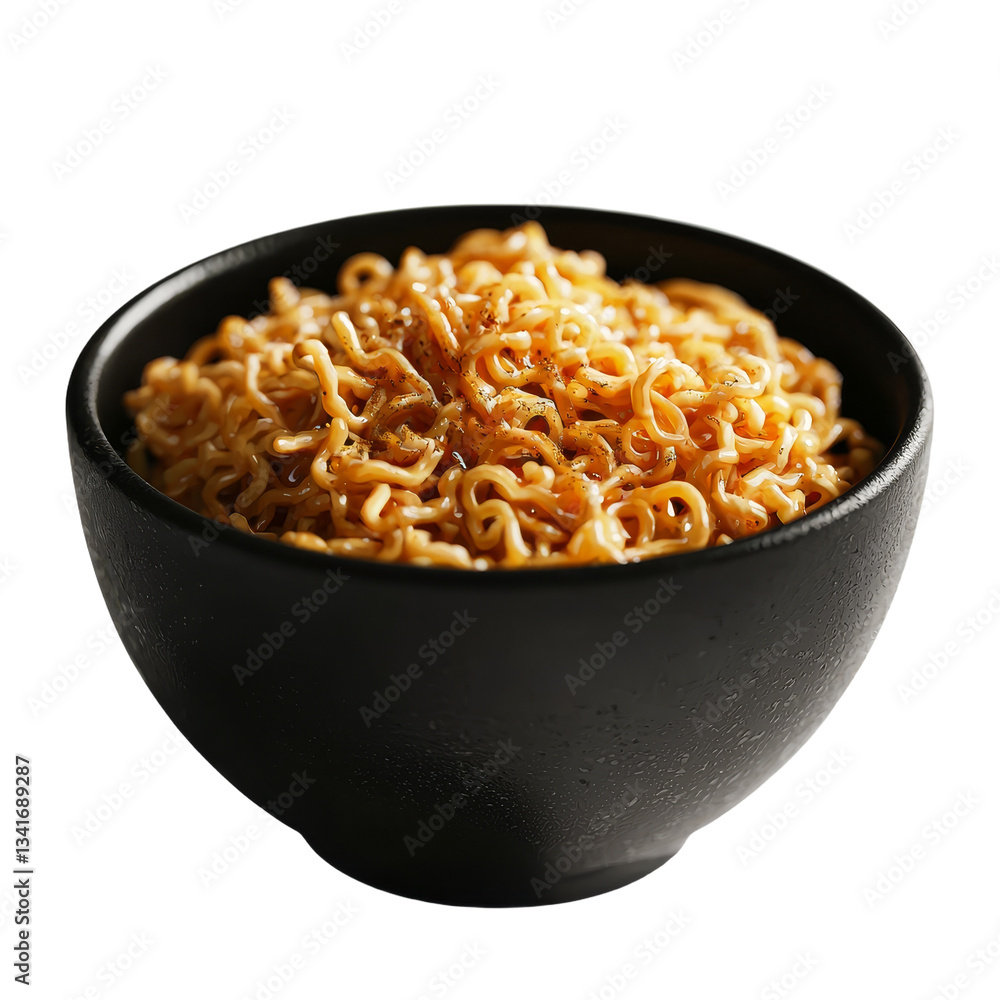 Poster image of instant noodles in a black bowl on transparent background generated by Generative Ai