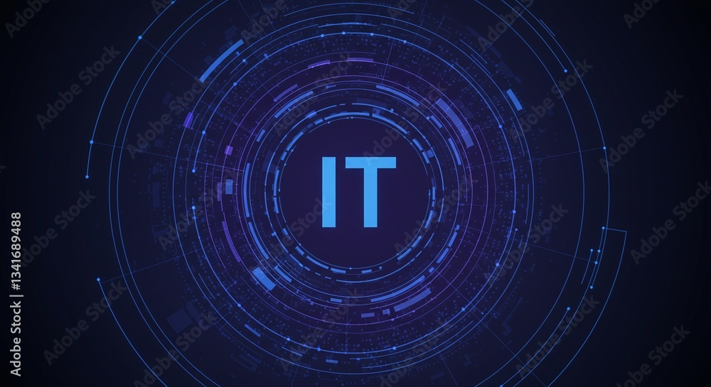 Poster digital frontier: a futuristic composition showcasing 'it' amidst a network of interconnected digita