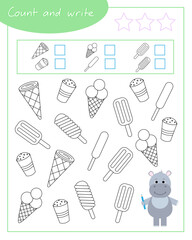 Fun hippopotamus count the ice cream. Educationfor children.