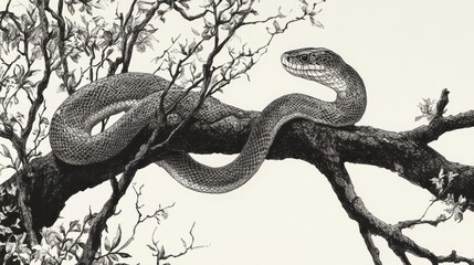 Obraz premium A Gray Snake Rests Peacefully On A Branch In A Tree