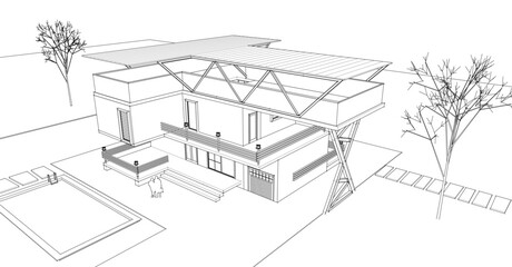 house with consoles sketch 3d illustration