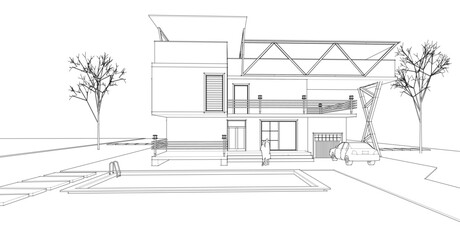 house with consoles sketch 3d illustration