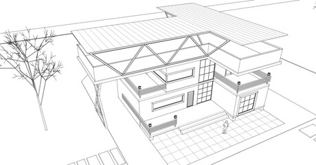 house with consoles sketch 3d illustration