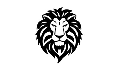 Lion logo template. Black and white silhouette of a lion's head with a detailed mane. Symmetrical logo symbolizing strength, leadership and power