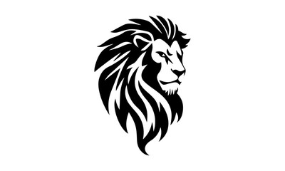 Lion logo template. Black and white silhouette of a lion's head with a detailed mane. Symmetrical logo symbolizing strength, leadership and power
