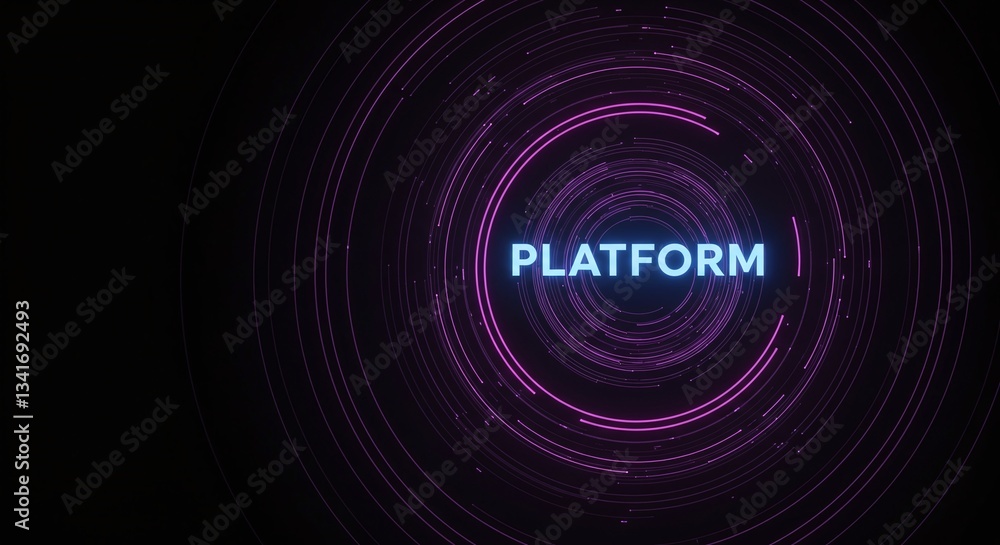 Poster digital platform: a futuristic and vibrant digital platform concept is depicted, with a central glow