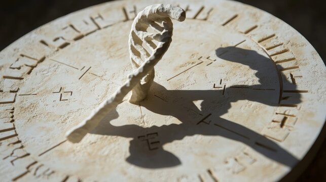 Beige Stone Sundial with DNA Helix Sculpture Shadow