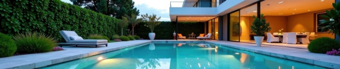 Sleek rectangular pool adjacent to glass-fronted home, pool, home