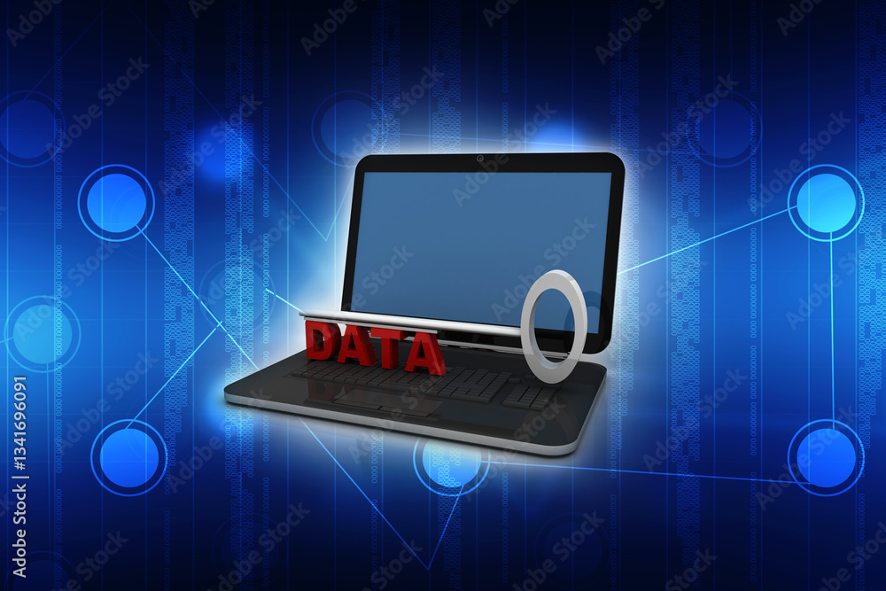 Poster 3d rendering data with key on laptop