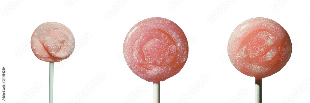Poster On a transparent background, a round lollipop with a pink candy sphere on a white stick has been generated using Generative Ai