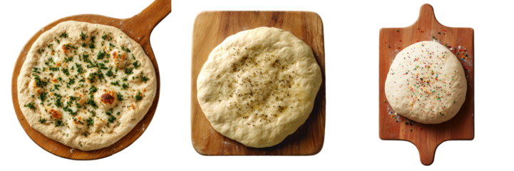 Generative Ai has produced an image of a ball of bread dough positioned on a wooden board, isolated against a transparent background