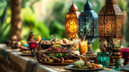 Exquisite Ramadan Feast: A Colorful Array of Lanterns and Culinary Delights