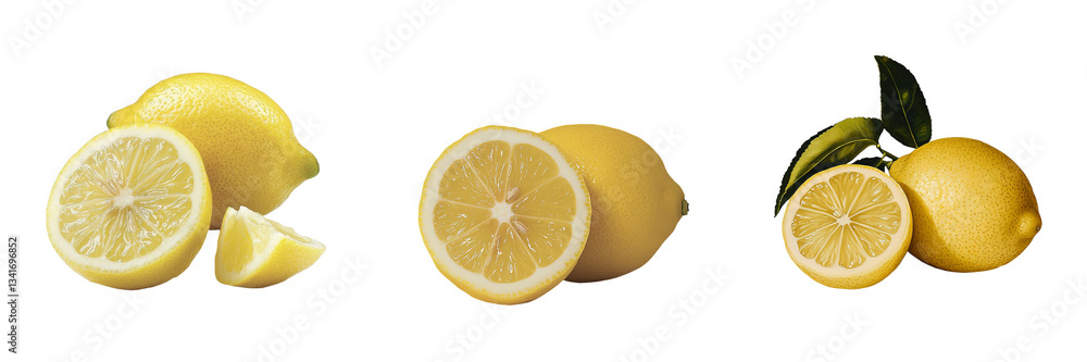 Poster A yellow lemon fruit isolated and placed on transparent background has been generated using Generative Ai technology