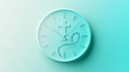 Teal Clock with Cross and Symbolic Chain Design on Gradient Background