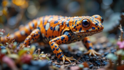 Fototapeta premium Vibrant orange frog in rainforest close-up wildlife photography