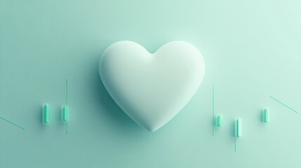 White Heart Shape 3D Render Pastel Mint Green Background