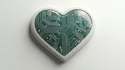 White Heart Shaped Frame Enclosing Green Circuit Board on White Background