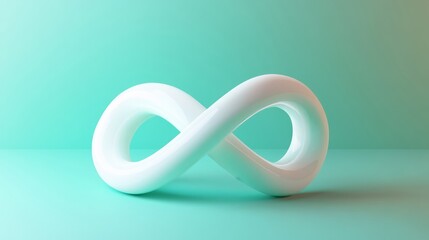 White Infinity Symbol 3D Render on Aqua Background